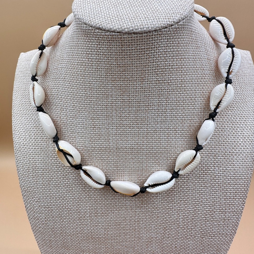 Cowrie Shell Choker Necklace Black Cord Boho Beach Coastal Surfer Statement Gift